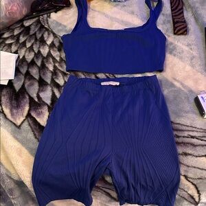 WinWin Royal Blue Ribbed Crop Tank & Matching Shorts Set